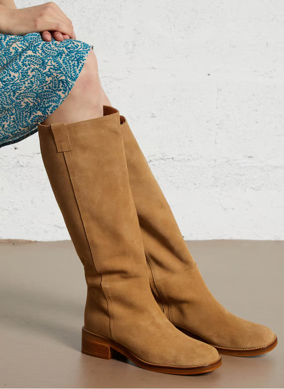 Maison 123 Velour leather high boots - Beige – ROMANE
